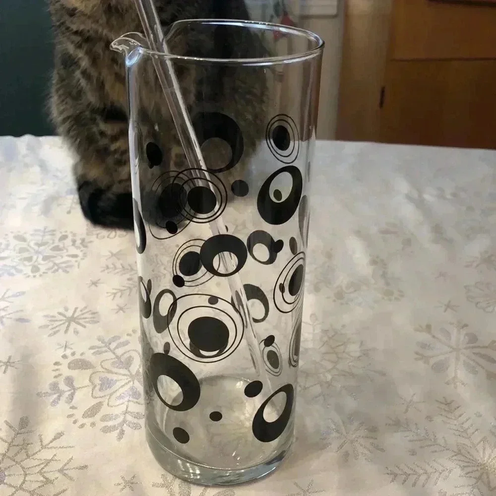 Vintage black circle martini pitcher. 9” tall